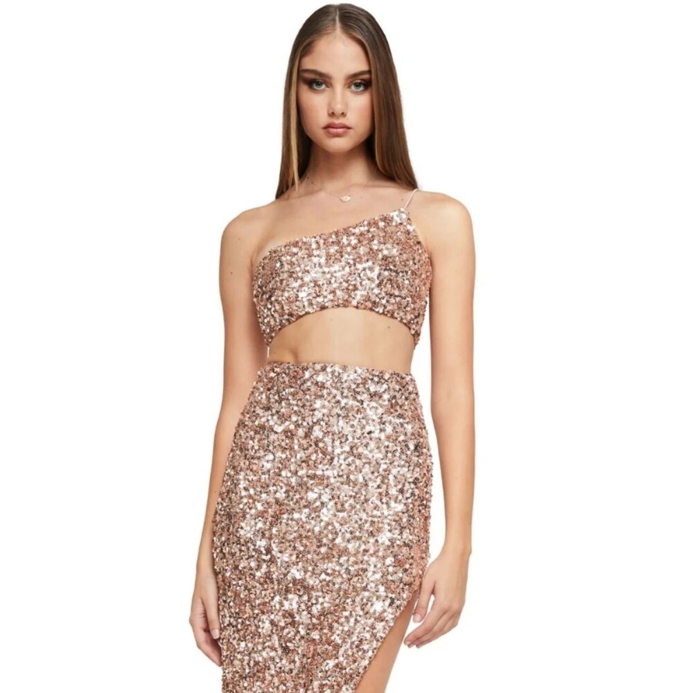 Nookie Smoke Show Rose Gold Crop Top Size M NWT
